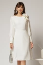 Rochia DY Fashion alba cu mansete din paiete si funda ampla pe umar, 1, dyfashion.ro