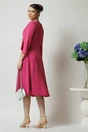 Rochie Viada din triplu voal fucsia cu floare maxi in talie