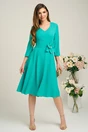 Rochie Viada din triplu voal verde cu floare maxi in talie
