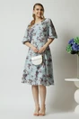 Rochie Viada din viscoza bleu cu imprimeuri florale gri