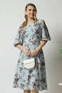 Rochie Viada din viscoza bleu cu imprimeuri florale gri