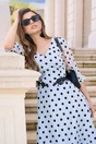 Rochie Viada din voal bleu cu buline si dantela in talie