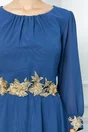 Rochie Adina albastru cu aplicatie florala in talie