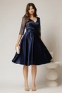 Rochie Adria bleumarin din tafta in clos cu cordon in talie, 3, dyfashion.ro