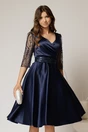 Rochie Adria bleumarin din tafta in clos cu cordon in talie, 1, dyfashion.ro