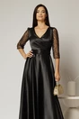 Rochie Adria lunga neagra cu cordon in talie, 3, dyfashion.ro