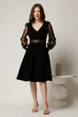 Rochie Adria neagra cu maneci lungi cu broderie, 3, dyfashion.ro