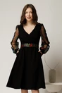 Rochie Adria neagra cu maneci lungi cu broderie, 1, dyfashion.ro