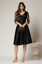 Rochie Adria neagra din tafta in clos cu cordon in talie, 3, dyfashion.ro
