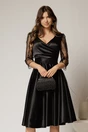 Rochie Adria neagra din tafta in clos cu cordon in talie, 1, dyfashion.ro