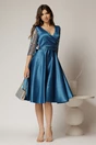 Rochie Adria turcoaz din tafta in clos cu cordon in talie, 3, dyfashion.ro