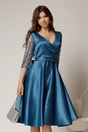 Rochie Adria turcoaz din tafta in clos cu cordon in talie, 1, dyfashion.ro