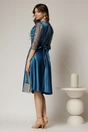 Rochie Adria turcoaz din tafta in clos cu cordon in talie, 2, dyfashion.ro