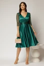 Rochie Adria verde smarald din tafta in clos cu cordon in talie, 3, dyfashion.ro