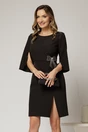 Rochie Aja eleganta din stofa neagra cu aplicatie funda, 1, dyfashion.ro