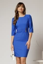 Rochie DY Fashion albastra conica cu nasturi aurii pe talie, 1, dyfashion.ro