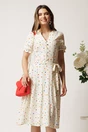 Rochie alba cu buline colorate in clos cu cordon in talie, 1, dyfashion.ro