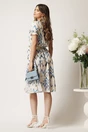 Rochie alba cu print zig-zag albastru in clos cu cordon in talie, 2, dyfashion.ro
