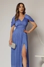 Rochie de seara albastra cu maneci vaporoase din voal peliculizat, 3, dyfashion.ro