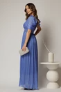 Rochie de seara albastra cu maneci vaporoase din voal peliculizat, 2, dyfashion.ro