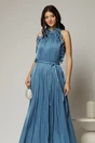 Rochie albastra lunga de ocazie din voal peliculizat cu cordon impletit, 3, dyfashion.ro