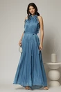 Rochie albastra lunga de ocazie din voal peliculizat cu cordon impletit, 1, dyfashion.ro