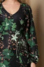 Rochie Alexa neagra cu imprimeu floral verde