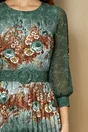 Rochie Alexa verde cu imprimeuri florale maro