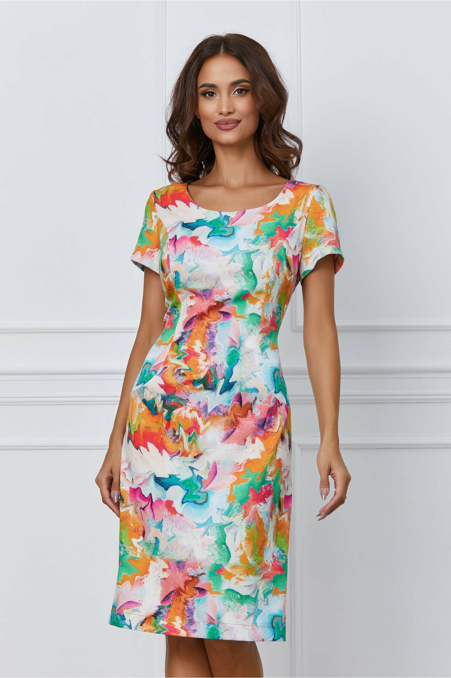 Rochie Alma cu imprimeu colorat si buzunare functionale