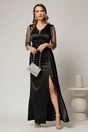 Rochie Alora lunga eleganta din tafta neagra cu pietre pe maneci, 1, dyfashion.ro