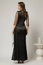 Rochie Alora lunga eleganta din tafta neagra cu pietre pe maneci, 2, dyfashion.ro
