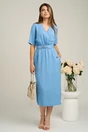 Rochie de zi bleu cu buzunare si curea detasabila in talie