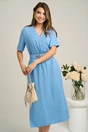 Rochie de zi bleu cu buzunare si curea detasabila in talie