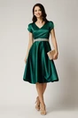 Rochie Amira midi verde din tafta cu paiete pe maneci si cordon in talie, 3, dyfashion.ro