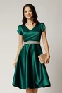 Rochie Amira midi verde din tafta cu paiete pe maneci si cordon in talie, 1, dyfashion.ro