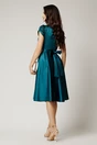 Rochie Amira midi verde petrol din tafta cu paiete pe maneci si cordon in talie, 2, dyfashion.ro