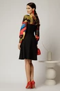Rochie Andrada din stofa neagra cu funda si imprimeu colorat, 2, dyfashion.ro