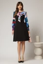 Rochie Andrada din stofa neagra cu funda si imprimeu colorat albastru, 3, dyfashion.ro