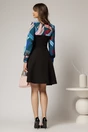 Rochie Andrada din stofa neagra cu funda si imprimeu colorat albastru, 2, dyfashion.ro