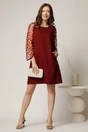 Rochie Andrea scurta bordo din stofa cu croi cambrat si maneci din dantela, 3, dyfashion.ro