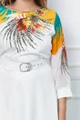 Rochie Ariana alba cu imprimeu galben-turcoaz si curea in talie