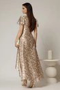 Rochie asimetrica din satin cu imprimeuri bej si decolteu petrecut, 2, dyfashion.ro
