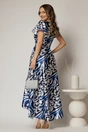 Rochie asimetrica din satin cu imprimeuri bleumarin si decolteu petrecut, 2, dyfashion.ro