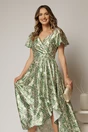Rochie asimetrica din satin cu imprimeuri verzi si decolteu petrecut, 3, dyfashion.ro