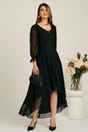 Rochie asimetrica neagra in clos din tull cu buline catifelate, 1, dyfashion.ro