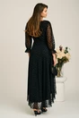 Rochie asimetrica neagra in clos din tull cu buline catifelate, 2, dyfashion.ro
