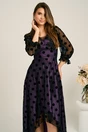Rochie asimetrica neagra in clos din tull cu dublura mov si buline catifelate, 4, dyfashion.ro