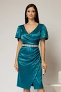 Rochie Atena turcoaz cu maneci scurte si cordon in talie, 1, dyfashion.ro