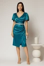 Rochie Atena turcoaz cu maneci scurte si cordon in talie, 3, dyfashion.ro