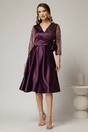 Rochie Azaleea midi mov din tafta cu paiete la bust si funda maxi in talie, 3, dyfashion.ro